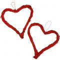 Floristik24 Hjerte laget av raffia til å henge rødt 15cm 8stk