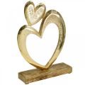 Floristik24 Metallhjerte gyldent, dekorativt hjerte på mangotre, borddekorasjon, dobbelt hjerte, Valentinsdag
