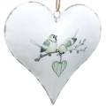 Floristik24 Dekorasjonshengerhjerte med fuglemotiv, hjertedekorasjon til Valentinsdag, metall anheng hjerteform 4 stk