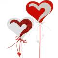 Floristik24 Hjerte på pinne rød, hvit dekorativ hjerte dekorativ plugg Valentinsdag 16 stk