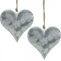 Floristik24 Hjerter å henge, metalldekor med preging, valentinsdag, vårdekor sølv, hvit H13cm 4stk