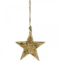 Floristik24 Hengende stjerne, tredekor med gulleffekt, advent 14cm × 14cm