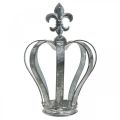 Floristik24 Dekorativ krone, borddekor, metalldekor sølv, vasket hvit H16cm Ø11cm