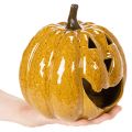 Keramisk gresskar med ansikt, LED-dekorasjon, Halloween, 19 cm | Floristik24.no