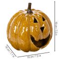 Keramisk gresskar med ansikt, LED-dekorasjon, Halloween, 19 cm | Floristik24.no