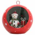 Floristik24 Julekule til å henge snømann og LED rød Ø14cm For batterier