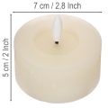 LED-telys, varmhvit, flimrende effekt og timer, ekte voks, batteridrevet, 7 cm, 2 stk. | Floristik24.no