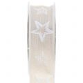 Floristik24 Dekorativt bånd laget av jute med stjernemotiv creme 40mm 15m