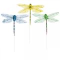 Floristik24 Sommerpynt, øyenstikkere på ståltråd, dekorative insekter gul, grønn, blå B10,5cm 6stk