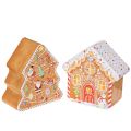 Floristik24 Juleboks, kakeboks, juletre og hus, pepperkakeutseende, 14 cm, 2 stk.