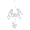 Floristik24 Metal hanger fuglerede med hjerter hvite 18cm 3stk