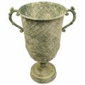 Floristik24 Dekorativ kopp med diamantmønster, antikk utseende, metall, mosegrønn, Ø24,5cm H45cm