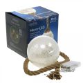 Floristik24 LED ball innvendig med frosteffekt og tau Ø14cm 30L varmhvit