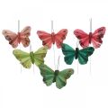 Floristik24 Mini sommerfugl på wire rød, grønn 6,5cm 12stk