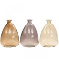 Minivaser glass dekorative vaser gul, lilla, brun H12cm 3stk