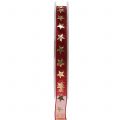 Floristik24 Organzabånd mørk rødt med gullstjerner 10mm 20m