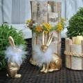 Floristik24 Påskehare med fjær Boa Vårpynt Bunny Gylden påskedekorasjon