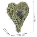 Dekorativt hjerte laget av naturgress med folieinnlegg, 14 cm, 2 stk. | Floristik24.no