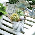Floristik24 Plantekrukke med håndtak, dekorativ bolle med blomstermønster, metallkar Ø14,5cm