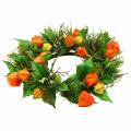 Kunstig Physalis-krans, oransje og grønn, Ø28 cm, høstdekorasjon | Floristik24.no