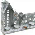 Lysende hus, vindusdekorasjoner, sølvfargede lyshus, metalllykt med antikt utseende, L67,5 cm H20 cm | Floristik24.no
