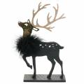 Floristik24 Reinsdyr med fjær og glitter sort, gylden 29 × 18cm 2stk