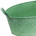 Floristik24 Sinkskål med håndtak Oval prikket grønn, hvitvasket 39,5x18cm H14cm