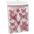 Deco sommerfugler med klips, fjærsommerfugler rosa 4,5–8cm 10stk