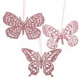 Floristik24 Deco henger sommerfugl rosa glitter 8cm 12stk
