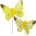Floristik24 Dekorative sommerfugler, blomsterplugger, vårsommerfugler på ledning gul, oransje 4×6,5cm 12stk