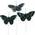 Floristik24 Fjærsommerfugler svart og hvit, sommerfugler på tråd, kunstige møll 5,5×9cm 12stk