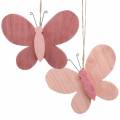 Floristik24 Sommerfugl til oppheng av tre rosa 13cm x 22cm 2stk