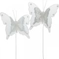 Floristik24 Sommerfugler med perler og glimmer, bryllupsdekorasjoner, fjærsommerfugler på hvit ledning