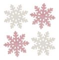 Floristik24 Snowflake 4cm rosa/hvit med glitter 72stk