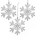 Floristik24 Dekorativ snøfnugg, vinterdekorasjon, iskrystall å henge, jul H10cm B9,5cm plast 12stk