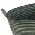 Floristik24 Sinkskål med håndtak ovalt stripet grå, kremvasket 39,5x18cm H14cm