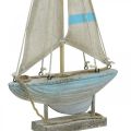 Floristik24 Deco seilbåt hvit-blått tre, lin maritim dekorasjon H34,5cm