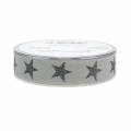 Floristik24 Dekorativt bånd med glimmerstjernegrå 25mm 20m