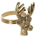 Floristik24 Serviettring i metall med hjortehode i gullutseende, 6 cm, 4 stk.