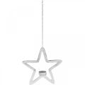 Floristik24 Dekorativ stjerne telysholder metall for oppheng av sølv 24cm