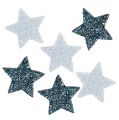 Floristik24 Stjerner mini 1,5cm hvit, blå med glimmer 144stk