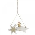 Floristik24 Engel på stjerneskudd, juledekorasjon til å henge, adventshvit, gylden H13cm B21,5cm 2stk