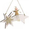 Floristik24 Engel på stjerneskudd, juledekorasjon til å henge, adventshvit, gylden H13cm B21,5cm 2stk