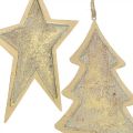 Floristik24 Metallvedheng gran og stjerne, juletrepynt, juledekorasjon gylden, antikk utseende H15.5 / 17cm 4stk.