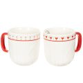 Floristik24 Kaffekrus med rødt håndtak, strikket mønster og hjertedekorasjon, keramikk, 9 cm, 2 stk.