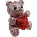 Floristik24 Dekorativ pluggbjørn med hjerte, Valentinsdag, blomsterplugg glitter 9stk