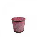 Floristik24 Dekorativ potte for planting, tinnbøtte, metalldekor med bladmønster vinrød Ø14cm H12,5cm