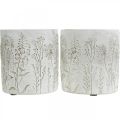 Floristik24 Vase betong hvit blomstervase med relieffblomster Ø12,5cm 2 stk