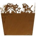 Floristik24 Plantekrukke, metalldekor med fugler, cachepotte, vårpatina H15,5cm