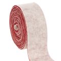Floristik24 Tofarget pottehengsel laget av 100 % ull som dekorativt filtbånd, hvit/rød, 7,5 cm bred, 5 m lang